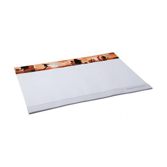 Klassische Schreibunterlage DIN A2. Papier: 70 g/m² holzfrei weiß, FSC möglich. Offsetdruck, einseitig geleimt. Optionale farbige/transparente Leiste