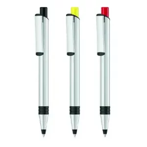 Nachhaltiger Metall-Druckkugelschreiber mit Metallspitze, Metallschaft und Metallclip aus recyceltem Aluminium und Kunststoffteilen aus recyceltem PET als Werbemittel