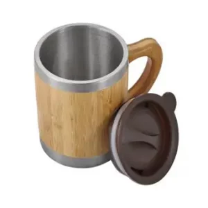 Nachhaltiger Trinkbecher aus Bambus und Edelstahl mit Deckel als Werbemittel