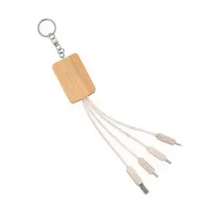 Nachhaltiges 3in1-Ladekabel aus Bambus und Weizenstroh, Werbemittel mit Lasergravur