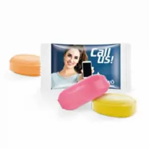 Bonbon in weißem Flowpack, Fruchtmix Geschmack